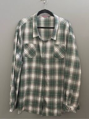 Women's Tommy Hilfiger Green Plaid Button-Up Lightweight Flannel Shirt